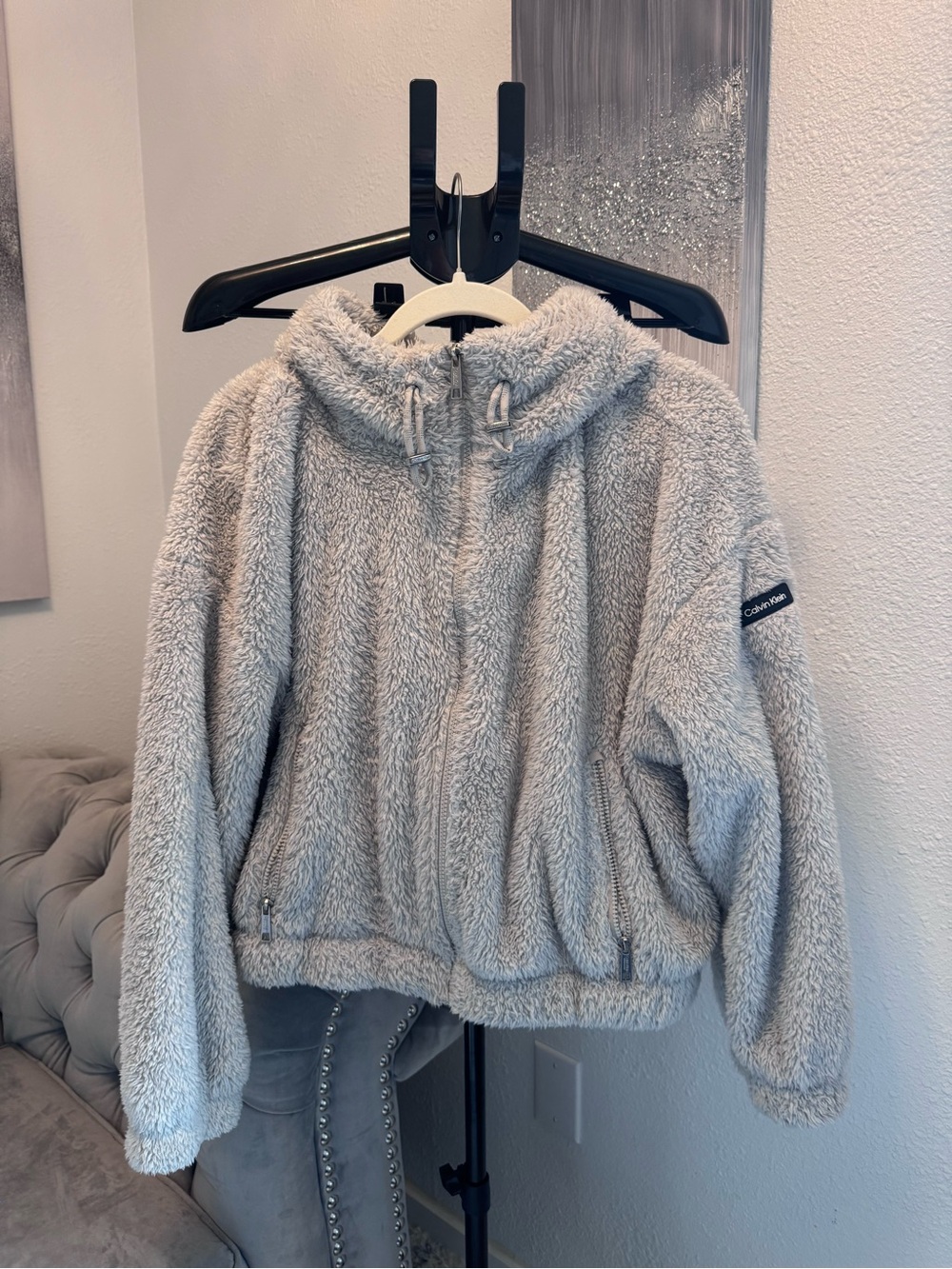 Cozy Teddy Sherpa Zip Hoodie Jacket - cream - Calvin Klein